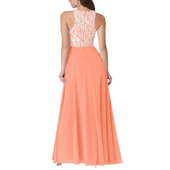 Azazie Kate Maxi Dress Agave Peach Pink Lace Chiffon Bridesmaid Prom Dance A6 - Picture 3 of 14